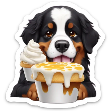 Bernese mountain dog eating meringue and double cream sticker