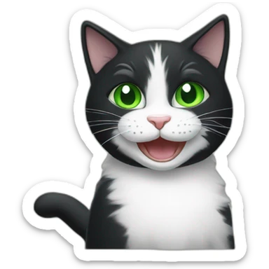 Black White cat with green eyes who laugh sticker