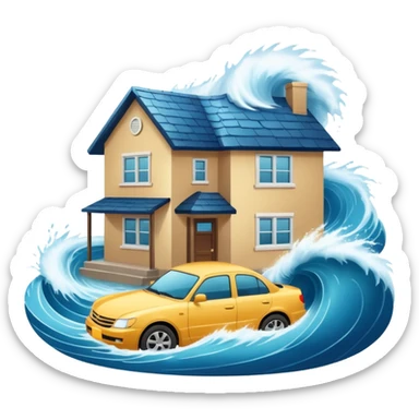 TSUNAMI DESTRUYENDO CASA Y CARRO sticker