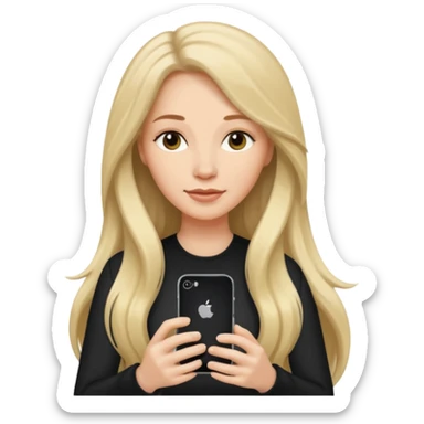 Mujer blanca cabello largo con iPhone sticker