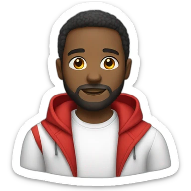 black man with beard in white collared shirt and red hoodie sticker