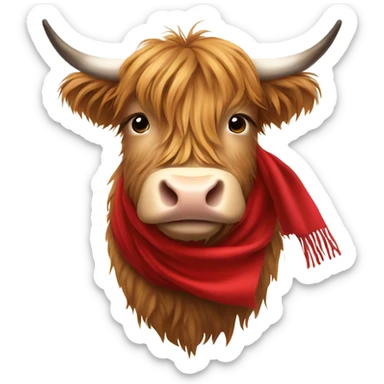 Highland cow wearing a red scarf sticker