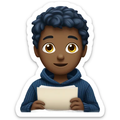boy in a dark blue sweater doing homework sticker