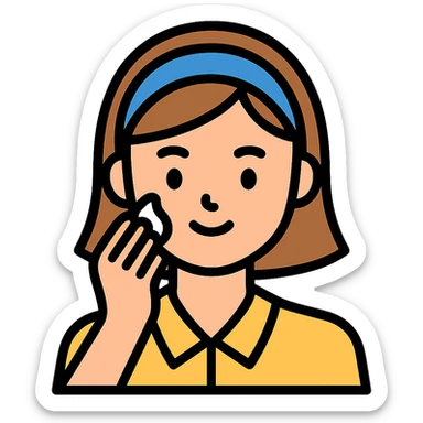 preppy girl gently patting face with cream sticker