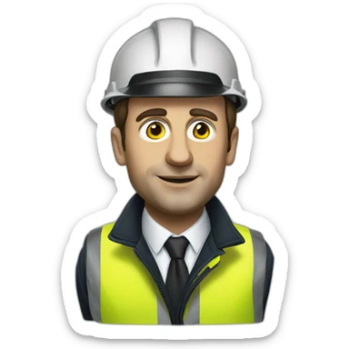 Emanuel Macron with a yellow vest sticker