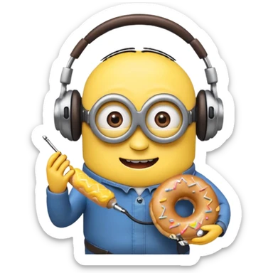 minion listening to music eating a donut emoji sticker