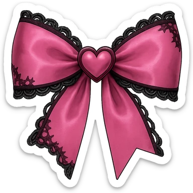 pink gothic bow with black lace trim and heart charm, remove background sticker