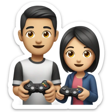 Cute asian couple playing video games sticker