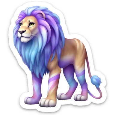 Colorful pastel vernid fantasy creature LiLaiRa Kamirah Falvie whiskers paws full body purple gradient stripes with pastel blue braided tail lion sticker