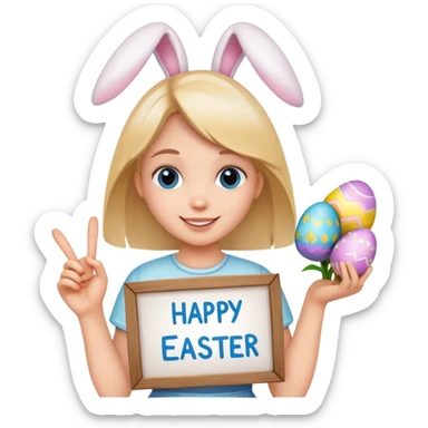 girl holding sign saying happy easter sticker