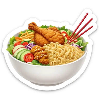 Egg noodle salad bowl with fried chicken sticker