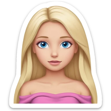 Mädchen mit blondem glattem sehr langem Haar und blauen Ozean Augen und rosanen top ohne Träger und für den Winter und latina make up sticker