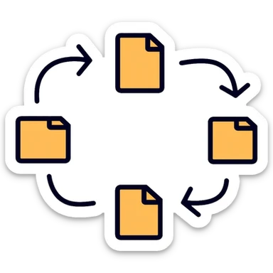 File monitoring icon with arrows showing sending and receiving of files, document with bidirectional arrows sticker