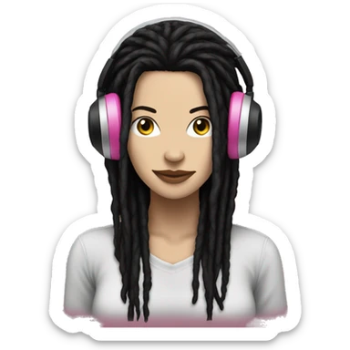 White woman with black dreadlocks and pink headphones, punk, grunge  sticker