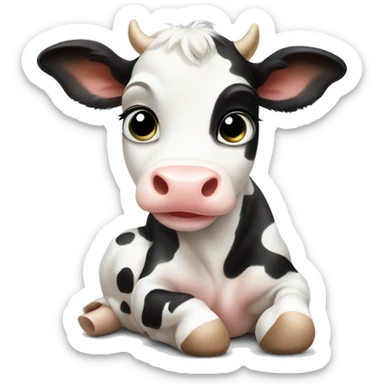 baby cow with spot on right eye sitting up cute sticker