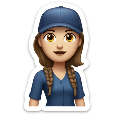 White girl with brown eyes and dark brown hair with baseball cap  sticker