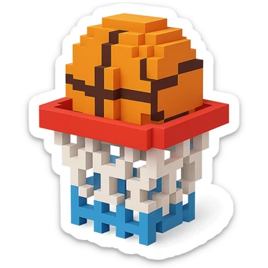 Voxel-style basketball in a net, no background, variation 8. sticker