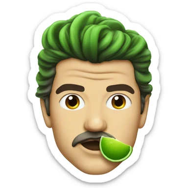 Orlando Bloom wih Green lips and a lime in his mouth sticker