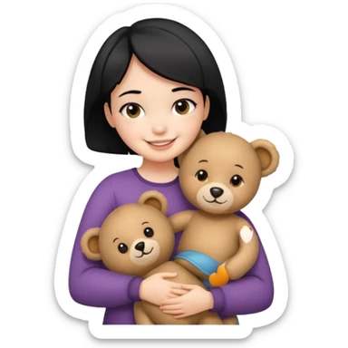 make an emoji a girl with short black hair hugging teddy bear and smile happiest sticker