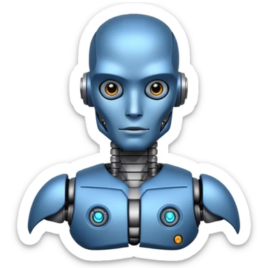 blue Tatooed robot, big many tatooes on chest, neck and face sticker