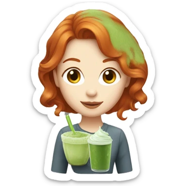 Redhead girl with iced matcha sticker