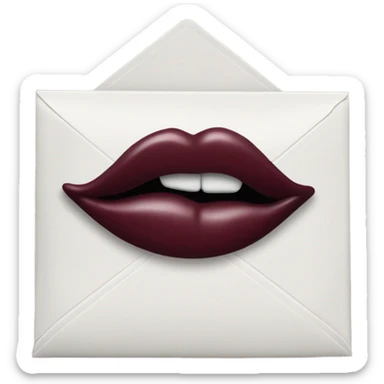 White envalope sealed with a burgundy lipstick kiss sticker