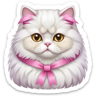 A Persian Cat Neck Wearing a pink ribbon sticker