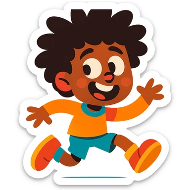black boy with frizzy, untamed curly hair, goofy expression, lighthearted and whimsical, vibrant colors sticker