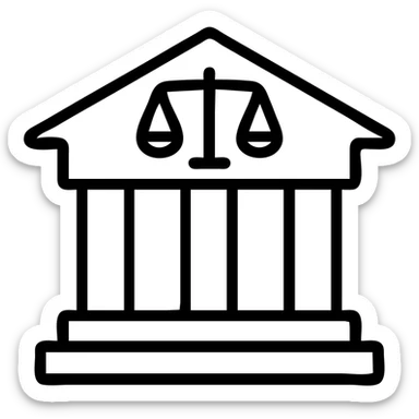 minimal icon of law with courthouse, clear lines, legal symbol sticker