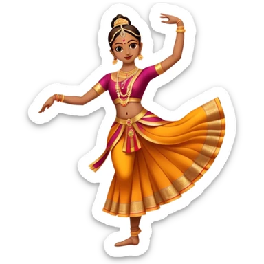 cinematic-realistic-bharatanatyam-dance-emoji,-depicted-as-an-elegant-classical-indian-dance-performance-with-graceful-poses,-intricate-costumes,-and-expressive-hand-gestures,-rendered-with-rich-textures-and-warm-dramatic-lighting, single dancer full body  sticker