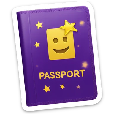 Passport with sparkles logo on the cover, purple and yellow colors sticker