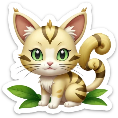 Shiny Cute Adorable Meowth-Delcatty-Bayleaf-Hybrid-Creature with pattern-markings sticker