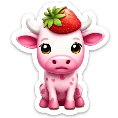 Pink cute strawberry cow chibi  sticker