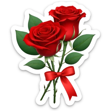 One red flower and one white flower in transparent bouquet with red band  sticker