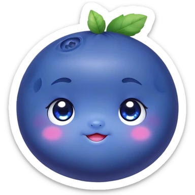 Cute Kawaii Blueberry, small and chubby, deep blue-purple with a tiny leafy crown, bright sparkling eyes, a soft round body, cute blushing cheeks, full of berry sweetness! sticker