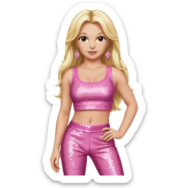 Britney Spears with long blonde hair, pink sequin crop top and pants sticker