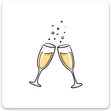 a pair of elegant goblets or wine glasses clinking together with champagne bubbles rising, in pastel colors dd9fb0, ffc6d3, a3bfc9, c4bee2, f1b091, detailed hand-drawn doodle style sticker