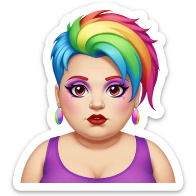 Woke overweight liberal crying with rainbow hair and bad makeup sticker