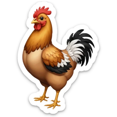 chicken with body covered every feathers is a mix of black and white color, full body   sticker