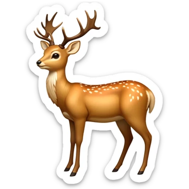 cinematic-[deer]-realistic-full-body-standing on all fours-emoji,-tail-tucked-close,-head-tilted-dramatically,-sleek-[fawn]-fur,-simplified-yet-realistic-focused-features,-highly-detailed,-glowing-with-an-almost-sarcastic-glow big antlers sticker