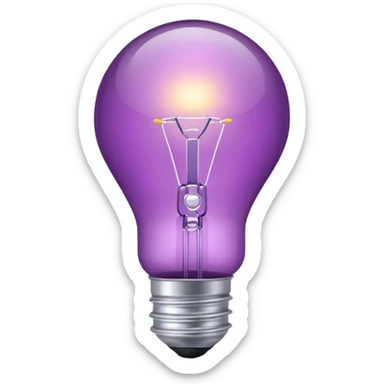 Create a glowing light bulb icon in shades of purple. Convey ideas and innovation. Keep it simple and clear. sticker