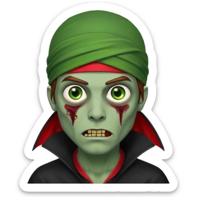 Red durag, men zombie with brown hair color and green eye color, with dark vampire clothes, green skin sticker