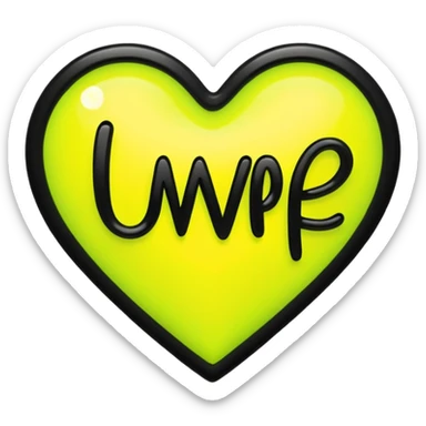 A neon yellow heart with black brushes inside the heart and The text UVP inside the heart sticker