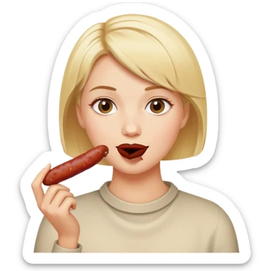 Elegant short haired blonde woman eating dried sausage sticker