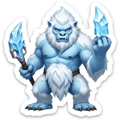Cinematic Realistic WoW Yeti Portrait, captured in a dynamic, battle-ready stance, muscles rippling beneath dense fur of icy white and pale blue. His piercing ice-blue eyes blaze with raw power as frost clings to his form, rendered with dramatic natural lighting and high shine, exuding fierce, untamed strength in the midst of a wintry combat pose. sticker