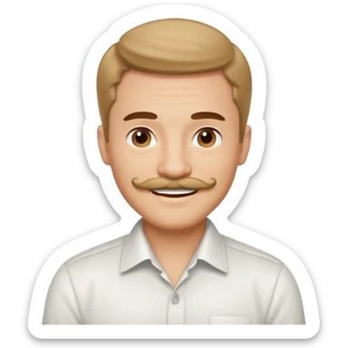 mustached man with medium hair and white shirt sticker