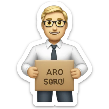 manager agro with a sign in his hands with the inscription agro sticker