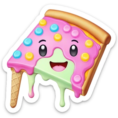 Melted neon kawaii pastel ice cream pizza slice sticker
