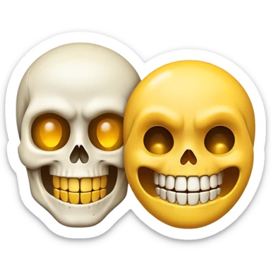 An Emoji split in half, one side is yellow and smiling, the other is an angry skeleton sticker