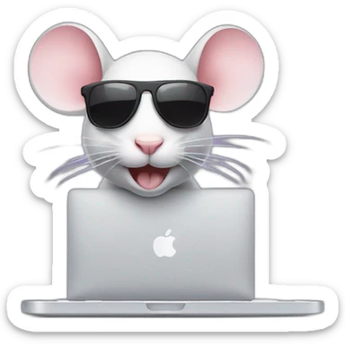 A mouse with sunglasses using a Mac  sticker
